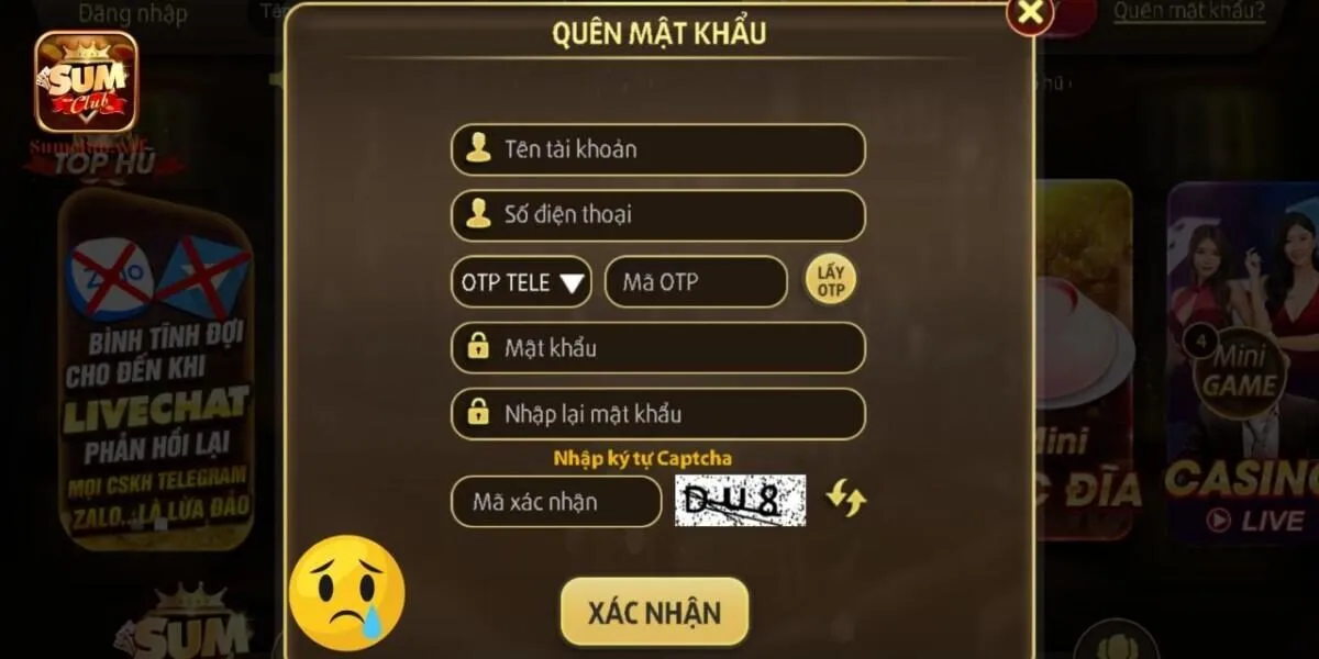 Người chơi cung cấp thông tin đăng ký tài khoản chính xác